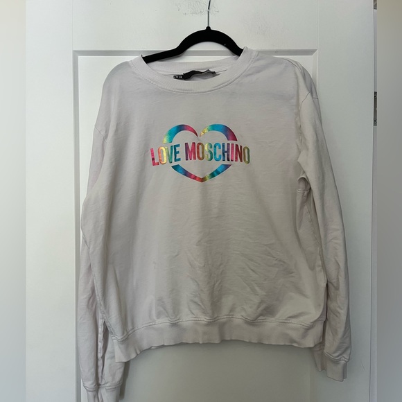 Love Moschino Boxy Fit Sweatshirt with Rainbow Heart Print Cotton 12 - Picture 2 of 7